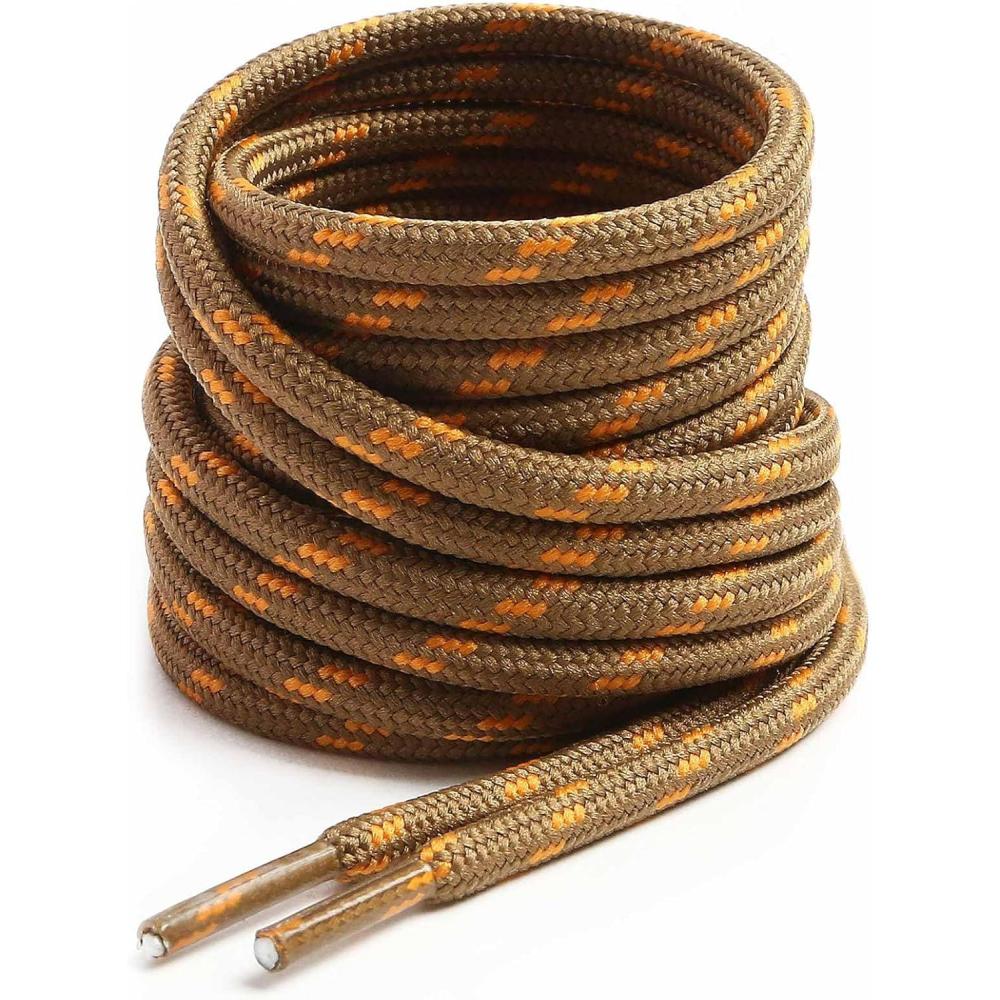 imageVSUDO Round Shoe Laces for Hiking Boots 532 Inch Shoestrings for Outdoor Work Shoes Thick Climbing Shoelaces for Boots01 Light Brown With Yellow Dot