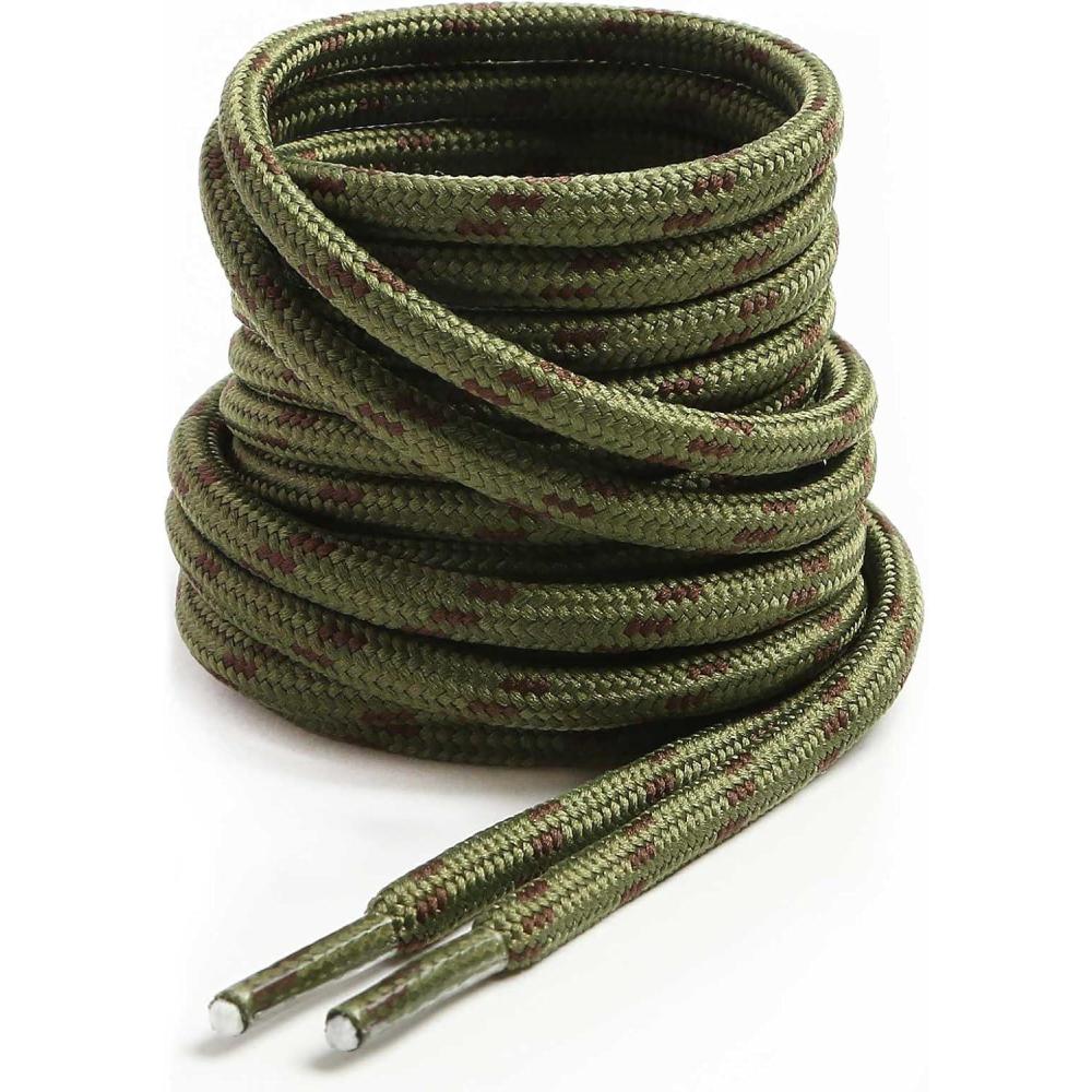 imageVSUDO Round Shoe Laces for Hiking Boots 532 Inch Shoestrings for Outdoor Work Shoes Thick Climbing Shoelaces for Boots08 Army Green With Brown Dot