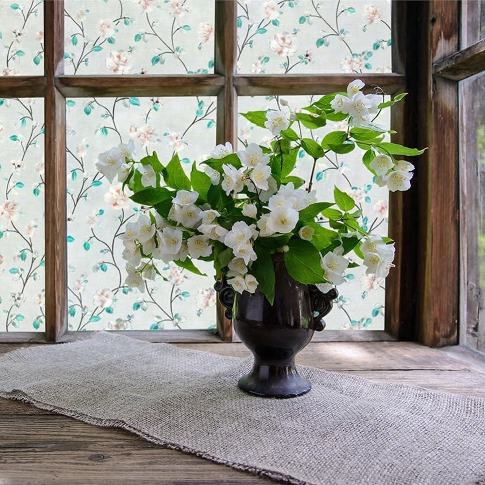 imageVSUDO Static Cling Decorative Window Privacy Film  Frosted Privacy Window Film with Jasmine Floral ampamp Stained Glass Design AdhesiveFree Tint for Home Bathroom ampamp Office 118quot x 787quot177 By 1575