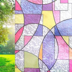 imageVSUDO 177quot x 787quot No Glue Color Privacy Film Removable Colorful Geometric Texture Pattern Frosted Window Film Opaque Glass Covering Static Cling Window Sticker for Home1 Roll  354 By 787