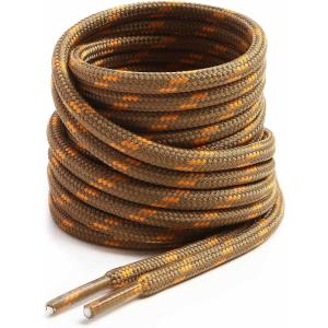imageVSUDO Round Shoe Laces for Hiking Boots 532 Inch Shoestrings for Outdoor Work Shoes Thick Climbing Shoelaces for Boots01 Light Brown With Yellow Dot