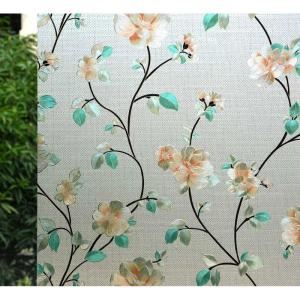 imageVSUDO Static Cling Decorative Window Privacy Film  Frosted Privacy Window Film with Jasmine Floral ampamp Stained Glass Design AdhesiveFree Tint for Home Bathroom ampamp Office 118quot x 787quot236 By 1181