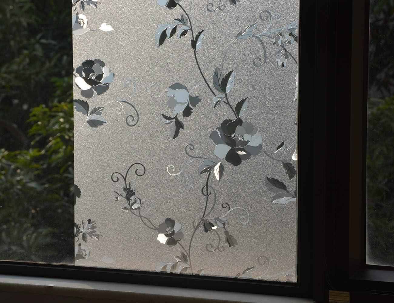 imageVSUDO 1 Roll 177quot by 787quot Static Cling Window Film for Privacy Peony Flower Pattern Window Tint for Home Window Glass Sticker for Office 968 Sq Ft Total177 By 787