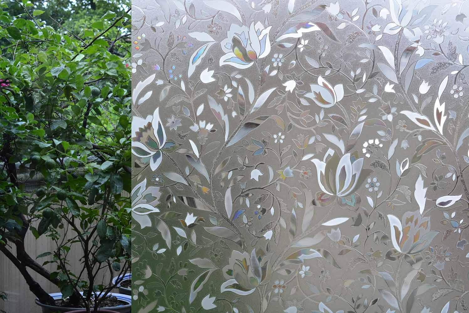 imageVSUDO 1 Roll 177quot by 787quot Static Cling Window Film for Privacy Tulip Flower Pattern Window Tint for Home Window Glass Sticker for Office 968 Sq Ft Total177 By 787