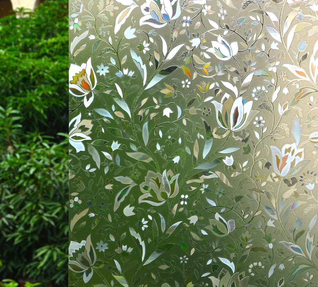 imageVSUDO 1 Roll 177quot by 787quot Static Cling Window Film for Privacy Tulip Flower Pattern Window Tint for Home Window Glass Sticker for Office 968 Sq Ft Total354 By 787
