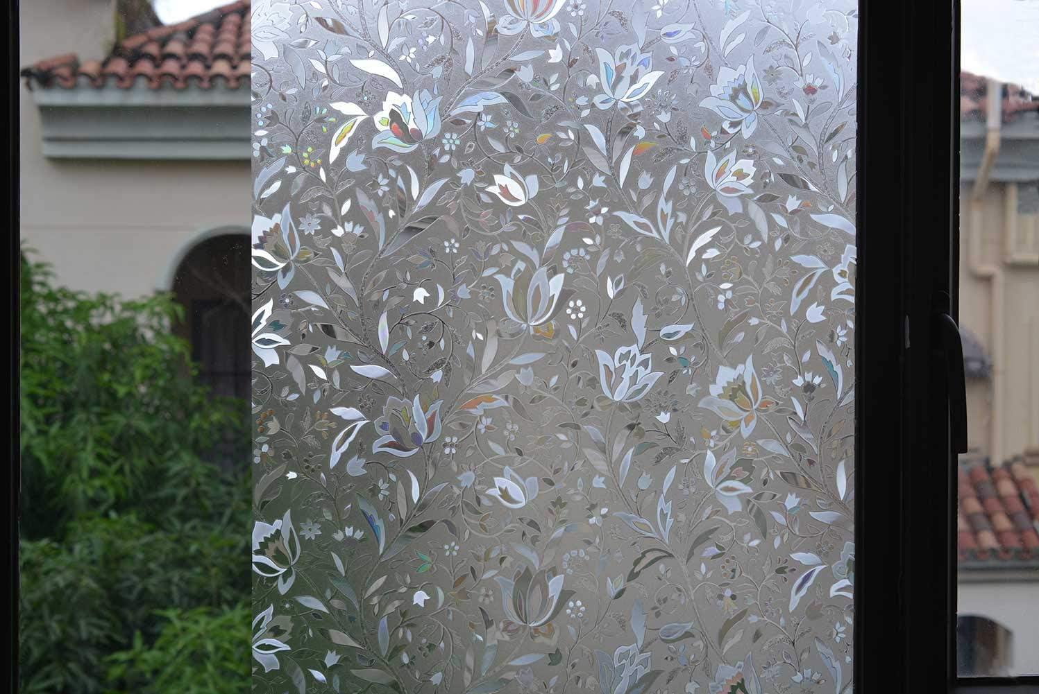 imageVSUDO 1 Roll 177quot by 787quot Static Cling Window Film for Privacy Tulip Flower Pattern Window Tint for Home Window Glass Sticker for Office 968 Sq Ft Total354 By 787