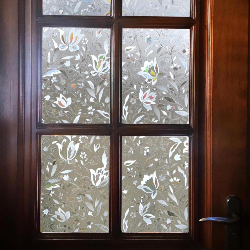 imageVSUDO 1 Roll 177quot by 787quot Static Cling Window Film for Privacy Tulip Flower Pattern Window Tint for Home Window Glass Sticker for Office 968 Sq Ft Total354 By 787